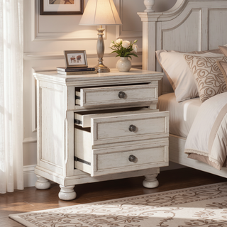 Sunvega Antique Brown Finish Nightstand with Hidden Drawer and Bun Feet