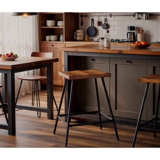 Sunvega Natural Honey Finish Sled Base Backless Counter Stool Set of 2
