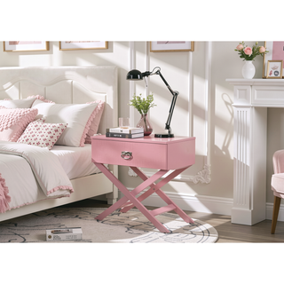 Sunvega Croc Textured Pink Nightstand with Spacious Drawer for Modern Spaces