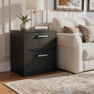Sunvega 2 Drawer Nightstand with Metal Handles for Bedroom and Living Room