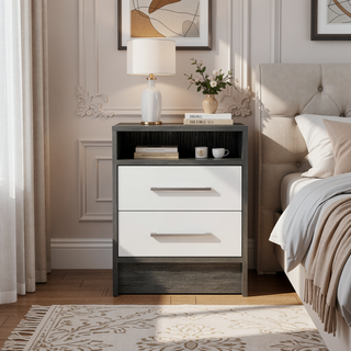 Sunvega Light Gray Nightstand with Two Spacious Drawers and Top Shelf for Bedroom