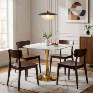 Sunvega Mid-Century Modern Square Dining Table with Black and Golden Tulip Pedestal Base