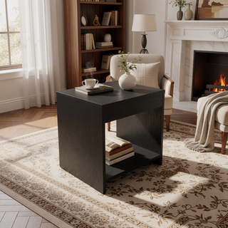 Sunvega Black Nightstand with Open Shelf Storage for Bedroom Room Layouts
