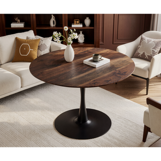 Sunvega 42.1 Inch Round Oak MDF Top Pedestal Dining Table for 4-6 People