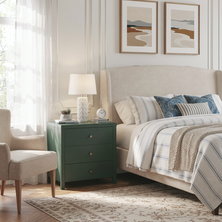 Sunvega Modern Midnight Blue 3-Drawer Nightstand with Brushed Gold Knobs