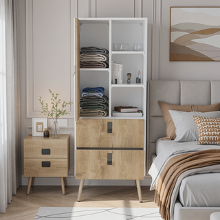 Sunvega Tall Dresser with Door, 2 Drawers, and Open Shelves for Storage