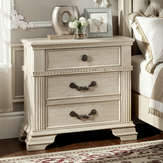 Sunvega Antique White Traditional Nightstand with USB Charger and Felt-Lined Drawers