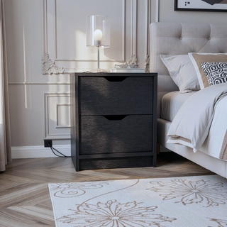 Sunvega White 2 Drawer Nightstand End Table with Pull Out System and Sleek Design