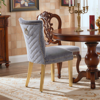 Sunvega Gold Velvet Upholstered Dining Chairs with Tufted Design and Metal Legs