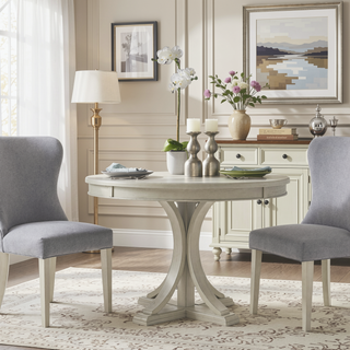Sunvega Antique Cream Round Dining Table with Solid Wood Veneer Top