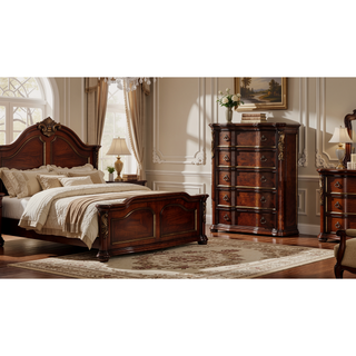 Sunvega Dark Walnut Wood Chest with Five Spacious Drawers for Traditional Style