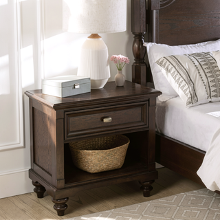 Sunvega Dark Oak Nightstand with Drawer and Open Cubby for Bedroom Storage