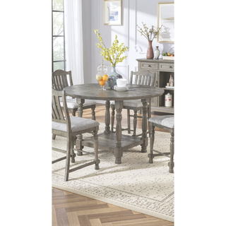 Sunvega Light Grey Acacia Veneer Round Dining Table with Open Shelf