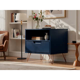 Sunvega Mid-Century Modern Pink Nightstand with Drawer and Open Shelf