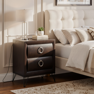 Sunvega Dark Merlot 2-Drawer Nightstand with Hairpin Legs and Felt-Lined Top
