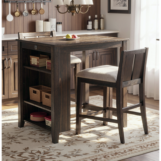 Sunvega Counter Height Dining Set with Display Shelf USB Ports and Fabric Chairs