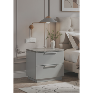 Sunvega Mist Nightstand with Two-Tone High-Gloss Marble Lacquer Finish and Two Spacious Drawers