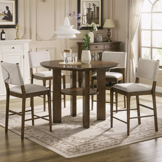 Sunvega Brown Round Counter Height Dining Table with Open Shelf and Angular Legs