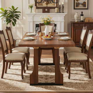 Sunvega 63 Inch Rectangular Dining Table with Farmhouse Pedestal Base