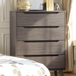 Sunvega Mid-Century Modern Black Chest with 4 Recessed Handle Drawers and Tapered Legs