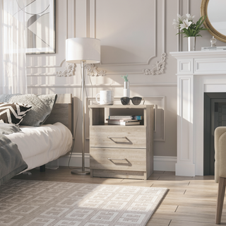 Sunvega 19.9 Inch High Nightstand with Two Drawers and Open Shelf