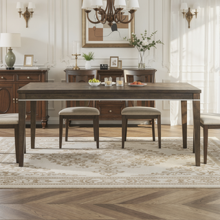 Sunvega Contemporary Gray Wood Dining Table with Elegant Trim for Six