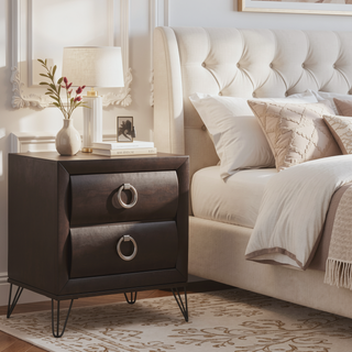 Sunvega Tablita Nightstand with Dark Merlot Finish and 2 Curved Front Drawers