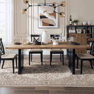 Sunvega Natural Acacia Live Edge Dining Table with Black Iron Legs