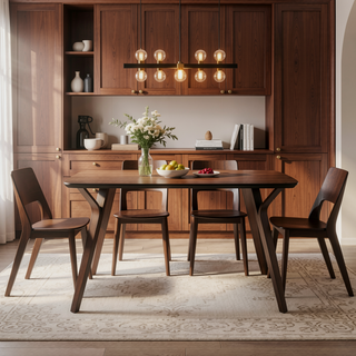 Sunvega Mid-Century Modern Walnut Wood Dining Table with Splayed Tapered Legs