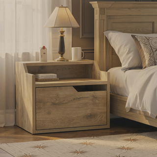 Sunvega Floating Nightstand with Single Drawer and Double-Tiered Shelf Surfaces for Bedroom