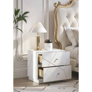 Sunvega Mist Nightstand with Two-Tone High-Gloss Marble Lacquer Finish and Two Spacious Drawers