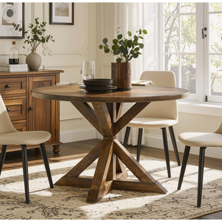 Sunvega Cross-Buck Base Cottage Oak Dining Table Made of Durable Hardwood