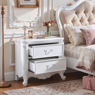Sunvega Bright White Finish Nightstand with Sleek Drawer and Polished Paper Veneer