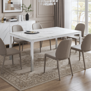 Sunvega Contemporary Chrome Dining Table with Elegant Marble Top