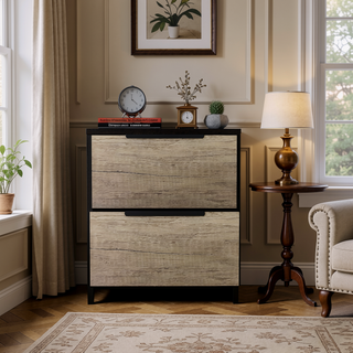 Sunvega Light Gray Two Drawer Nightstand with Metal Handle for Bedroom