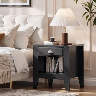 Sunvega Modern Mid Century Nightstand with Drawer and Open Storage Shelf