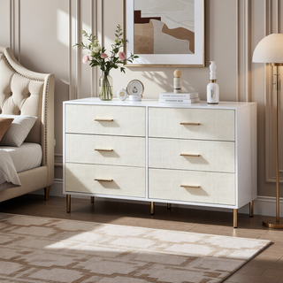 Sunvega Modern Nightstand with Patterned Drawer Fronts and Three Spacious Storage Drawers