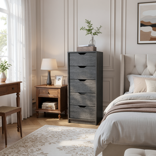 Sunvega Smokey Oak Narrow Five Drawer Dresser for Bedroom Storage