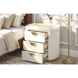 Sunvega Modern Nightstand with Gold Accents and Illuminated Top Panel