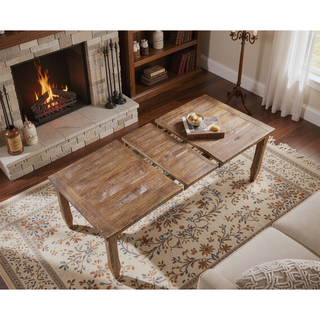 Sunvega Driftwood Pine Dining Table with Extendable Leaf and Distressed Heirloom Aesthetic