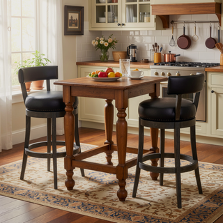 Sunvega 26 Inch Counter Height Swivel Bar Stool in Onyx Faux Leather and American Gray Wood
