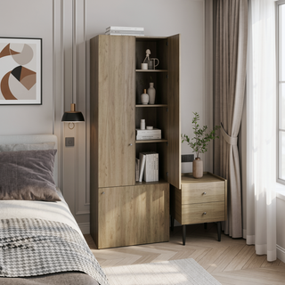 Sunvega Three-Door Freestanding Closet System with Hanging Rod and Shelves