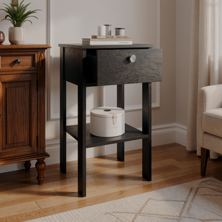 Sunvega Modern White Nightstand with Dual Drawers and Open Shelf for Bedroom