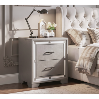 Sunvega Elegant Silver Champagne Nightstand with Two Ample Drawers for Snug Areas