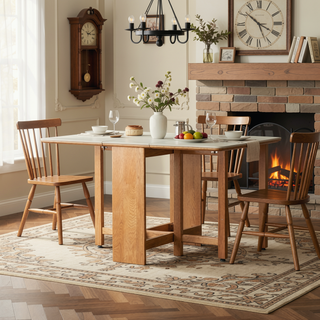 Sunvega Solid Oak Extendable Round Corner Dining Table for 6-8 People