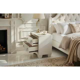 Sunvega Traditional Silver Finish Stainless Deco Panel Nightstand with Hanging Pulls