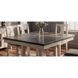 Sunvega Rustic Style Antique White 5pc Dining Set with Plank Design Table