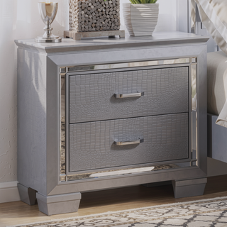 Sunvega Contemporary White High Gloss Lacquer Nightstand with Chrome Handles and USB Charger