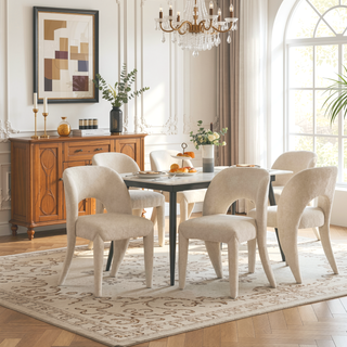 Sunvega Grey Chenille Dining Chairs with Hollowed-Out Backrest Set of 2