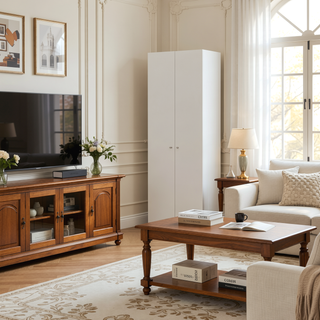 Sunvega Tall 66.9" H 2 Door 4 Shelf White Armoire for Bedroom Storage